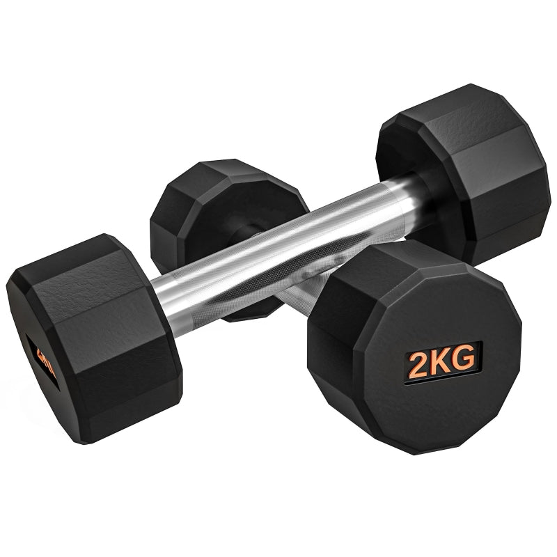 SPORTNOW 2 X 2kg Dumbbells Weights Set With 12-Sided Shape And Non-Slip Grip For Men Women Home Gym Workout